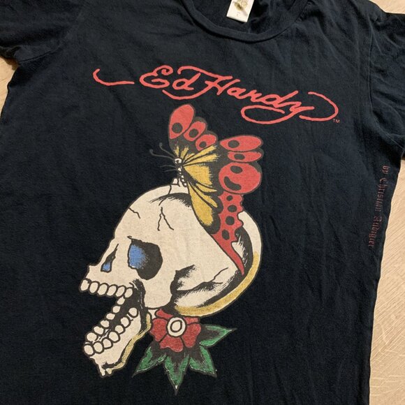 Vintage Y2K Ed Hardy By Christian Audigier Fitted Top T-Shirt Women's Large L - Picture 2 of 8